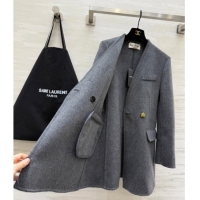 Buy Fashionable Saint Laurent Wool Chain Coat YSL122611 Grey 2025