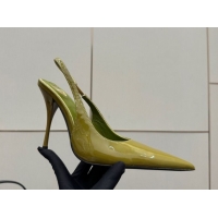 Good Looking Saint Laurent Deroche Heel Slingbacks Pump 10.5cm in Patent Leather Green2 YSL121201 1212066