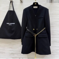 Discount Design Saint Laurent Wool Chain Coat YSL122611 Black 2025