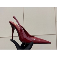 Top Grade Saint Laurent Deroche Heel Slingbacks Pump 10.5cm in Patent Leather Dark Red YSL121201 1212069