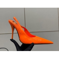 Good Quality Saint Laurent Deroche Heel Slingbacks Pump 10.5cm in Patent Leather Orange Red YSL121201 1212071