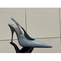 Best Product Saint Laurent Deroche Heel Slingbacks Pump 10.5cm in Patent Leather Storm Blue YSL121201 1212072