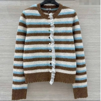 Unique Discount Loewe Wool Striped Cardigan with Lace Trim LW122703 2025