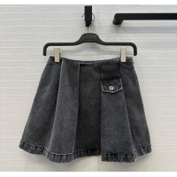Luxury Discount Loewe Cotton Denim Mini Skirt LW122704 Grey 2025