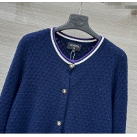 Luxury Discount Chanel Cotton Cashmere Cardigan CH122704 Blue 2025