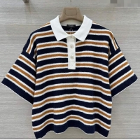 Buy Cheapest Chanel Cotton Striped Polo T-Shirt CH122705 Blue 2025