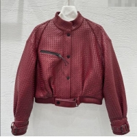 Top Quality Bottega Veneta Lambskin Leather Woven Jacket BV122701 Burgundy 2025