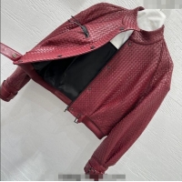 Top Quality Bottega Veneta Lambskin Leather Woven Jacket BV122701 Burgundy 2025