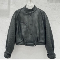 Luxury Cheap Bottega Veneta Lambskin Leather Woven Jacket BV122701 Green 2025
