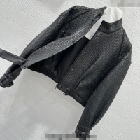 Top Grade Bottega Veneta Lambskin Leather Woven Jacket BV122701 Black 2025