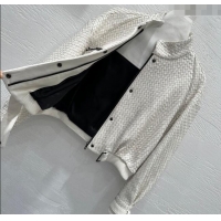 Buy Discount Bottega Veneta Lambskin Leather Woven Jacket BV122701 White 2025