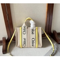 Best Quality Chloe Woody Canvas Small Tote Bag with Strap 6062 Yellow 2024