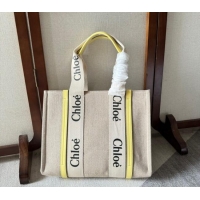 Affordable Price Chloe Woody Canvas Medium Tote Bag 6063 Yellow 2024