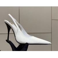 Most Popular Saint Laurent Deroche Heel Slingbacks Pump 10.5cm in Patent Leather White YSL121201 1212076