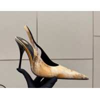 Classic Hot Saint Laurent Deroche Heel Slingbacks Pump 10.5cm in Patent Leather Yellow Print YSL121201 1212077
