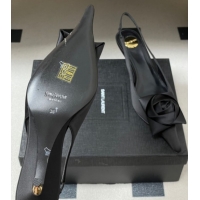 Sumptuous Saint Laurent DAKOTA Heel Slingbacks Pump 5.5cm in Satin Crepe with Square Rose Black 1212079