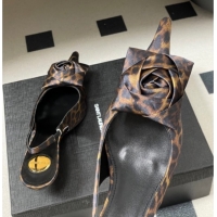 Perfect Saint Laurent DAKOTA Heel Slingbacks Pump 5.5cm in Leopard Satin Muslin with Square Rose Brown 1212080