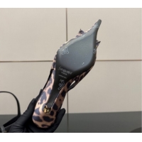 Best Grade Saint Laurent DAKOTA Heel Slingbacks Pump 5.5cm in Leopard Satin Muslin with Square Rose Beige 1212081