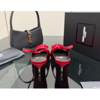 Luxury Saint Laurent DAKOTA Heel Slingbacks Pump 5.5cm in Satin Crepe with Square Rose Red 1212084