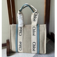 Buy Discount Chloe Woody Canvas Medium Tote Bag 6063 Light Blue 2024