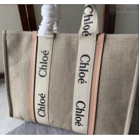 Top Grade Chloe Woody Canvas Large Tote Bag 6064 Light Pink 2024