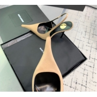 Luxurious Saint Laurent AMALIA Heel Slingbacks Pump 11cm in Satin Beige 1212092