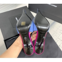 Popular Style Saint Laurent AMALIA Heel Slingbacks Pump 11cm in Satin Blue 1212093