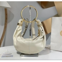 Top Design Chloe Small Bracelet Hobo bag in Shiny Grained Calfskin C0504 White 2024