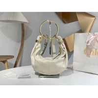 Top Design Chloe Small Bracelet Hobo bag in Shiny Grained Calfskin C0504 White 2024