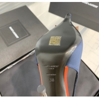 Good Quality Saint Laurent AMALIA Heel Slingbacks Pump 11cm in Satin Crepe with Square Rose Dark Blue 1212097