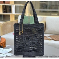 Luxury Cheap Chloe Summer Banana tote bag in raffia straw 1665 Black 2025