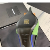 Most Popular Saint Laurent AMALIA Heel Slingbacks Pump 11cm in Satin Crepe with Square Rose Light Green 1212099