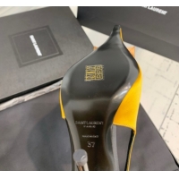 Low Cost Saint Laurent AMALIA Heel Slingbacks Pump 11cm in Satin Crepe with Square Rose Yellow 1212100
