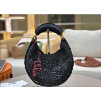 Free Shipping Chloe Summer Banana hobo bag in raffia straw 1668 Black 2025