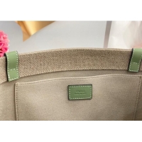 Trendy Design Chloe Large Woody Tote Bag in Linen Canvas and Calfskin Leather 1120 Light Green 2025