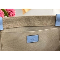 Famous Brand Chloe Large Woody Tote Bag in Linen Canvas and Calfskin Leather 1120 Light Blue 2025