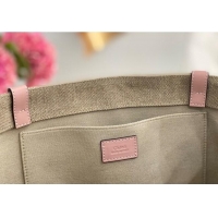 Big Discount Chloe Large Woody Tote Bag in Linen Canvas and Calfskin Leather 1120 Light Pink 2025