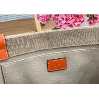 Good Quality Chloe Medium Woody Tote Bag in Linen Canvas and Calfskin Leather 1120 Orange 2025