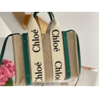 Affordable Price Chloe Small Woody Tote Bag in Linen Canvas and Calfskin Leather 1120 Dark Green 2025