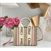 Promotional Chloe Small Woody Tote Bag in Linen Canvas and Calfskin Leather 1120 Light Pink 2025