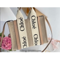 Grade Quality Chloe Small Woody Tote Bag in Linen Canvas and Calfskin Leather 1120 Beige 2025