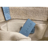 Shop Grade Chloe Mini Woody Tote Bag in Linen Canvas and Calfskin Leather 1120 Denim Blue 2025