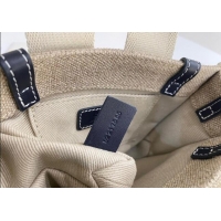 Best Quality Chloe Mini Woody Tote Bag in Linen Canvas and Calfskin Leather 1120 Dark Blue 2025