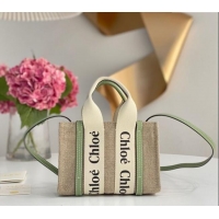 Best Product Chloe Mini Woody Tote Bag in Linen Canvas and Calfskin Leather 1120 Light Green 2025