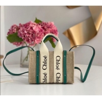 Good Taste Chloe Mini Woody Tote Bag in Linen Canvas and Calfskin Leather 1120 Dark Green 2025