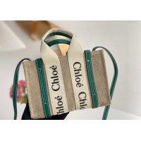 Good Taste Chloe Mini Woody Tote Bag in Linen Canvas and Calfskin Leather 1120 Dark Green 2025