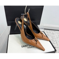 Hot Style Saint Laurent Babylone Breteuil Slingbacks Pump 9cm in Shiny Leather Light Brown 1213010