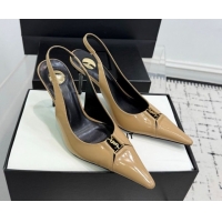Sophisticated Saint Laurent Babylone Breteuil Slingbacks Pump 9cm in Shiny Leather Beige 1213012