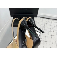 Sophisticated Saint Laurent Babylone Breteuil Slingbacks Pump 9cm in Shiny Leather Beige 1213012