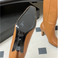 Best Product Saint Laurent Jill Heel High Boots 8cm in Calfskin Leather Light Brown 1213018